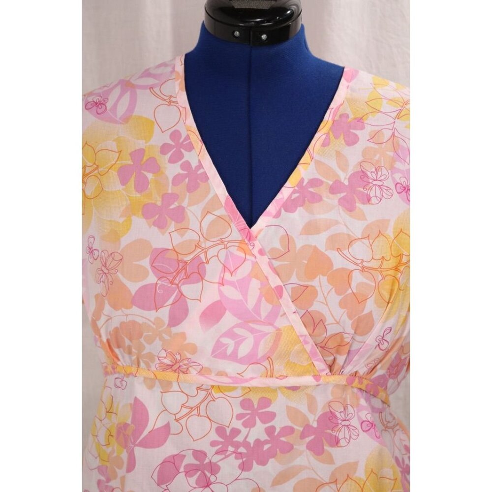 Landau Women's XL Medical Uniform Scrub Top Pink Orange Floral Tie Back VTG - Picture 5 of 12
